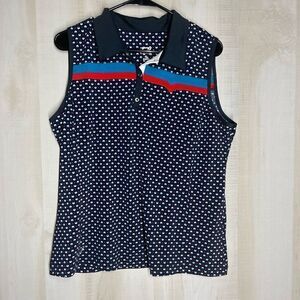 Tail ladies sleeveless navy with white and red‎ dots golf top, size XL NWOT